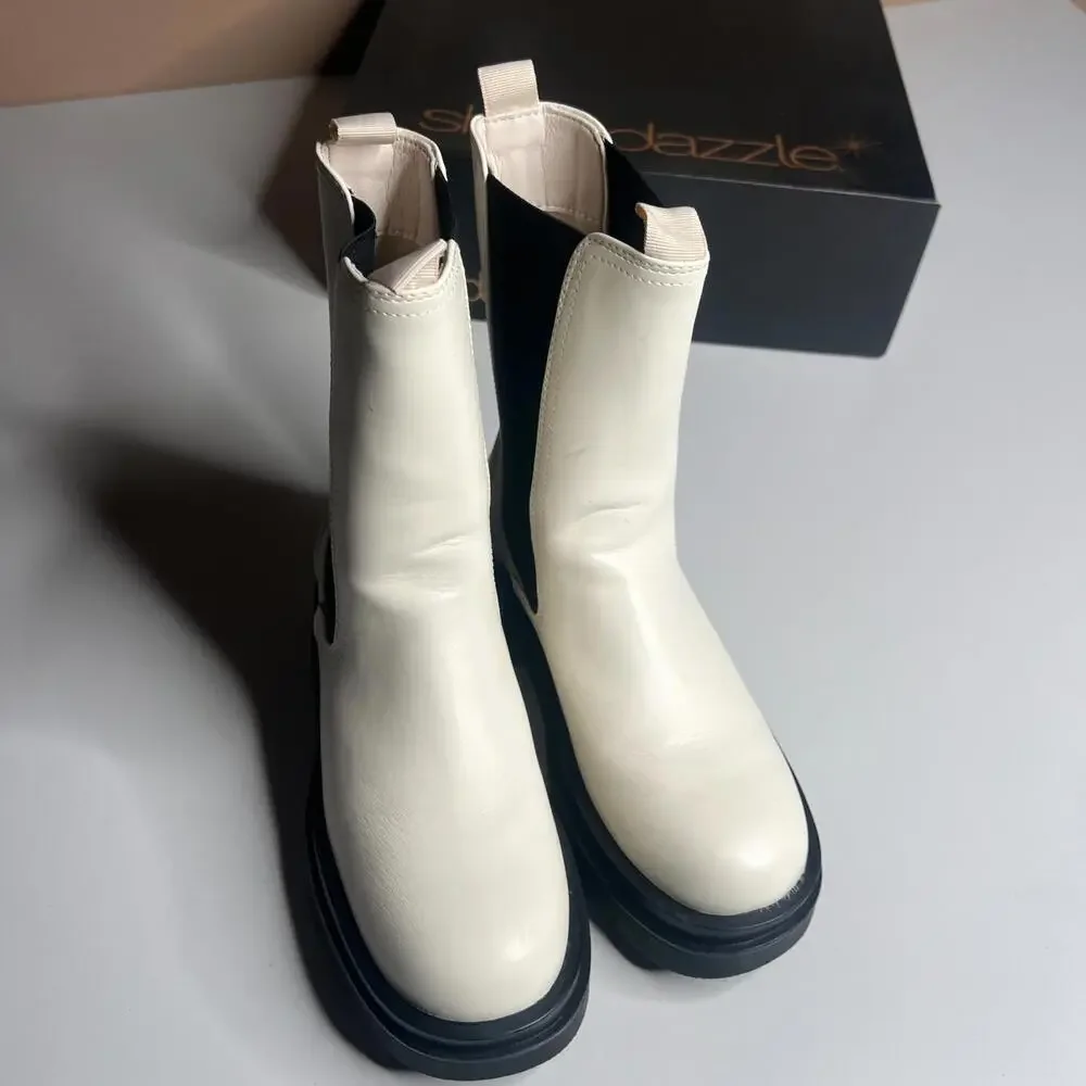 Shoedazzle Platform‎ Chelsea Boots Ivory Black 7.5 - Picture 4 of 11